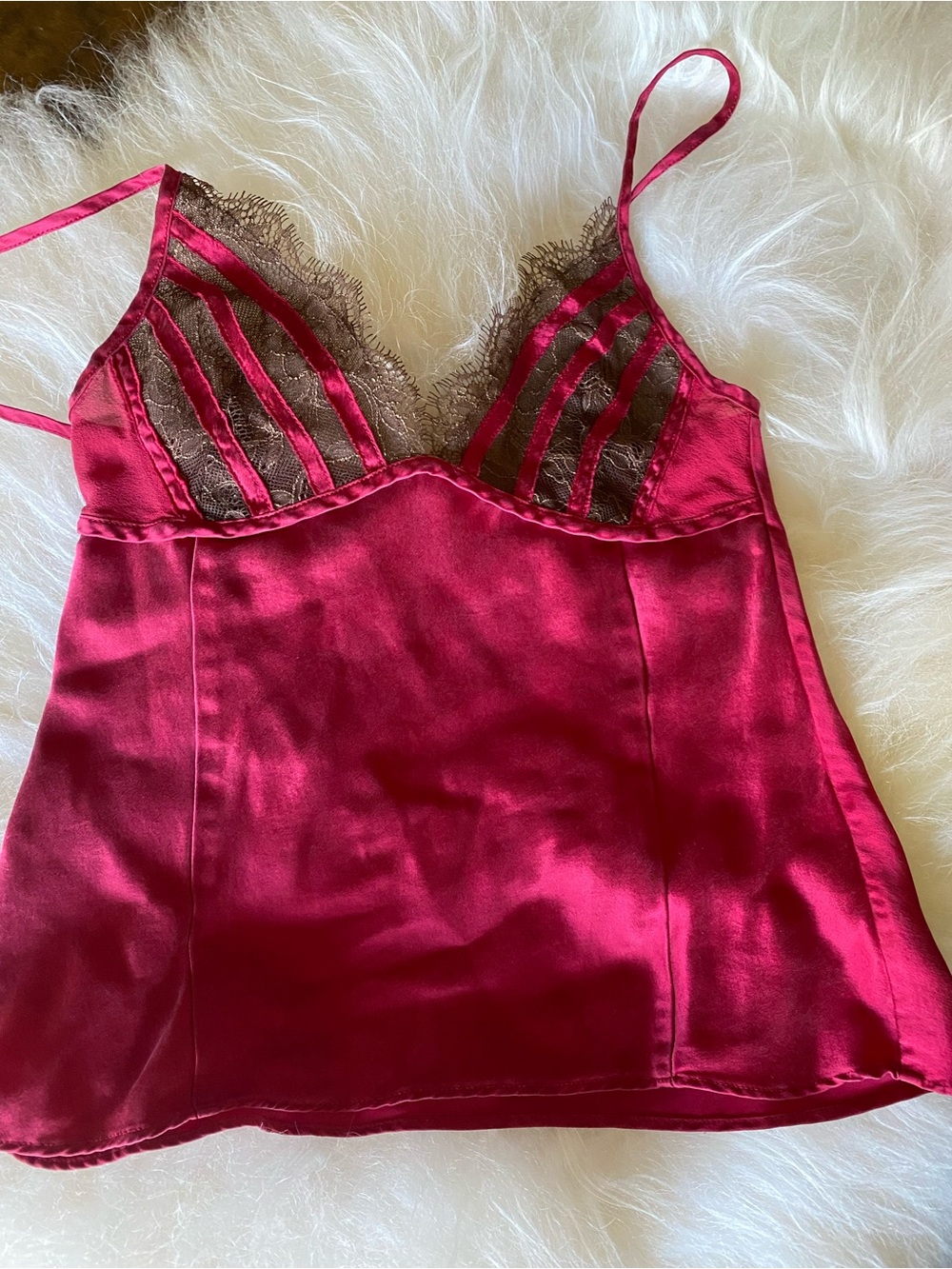 Vintage Victoria's Secret Deep Wine Satin Lace-Trim Slip Top